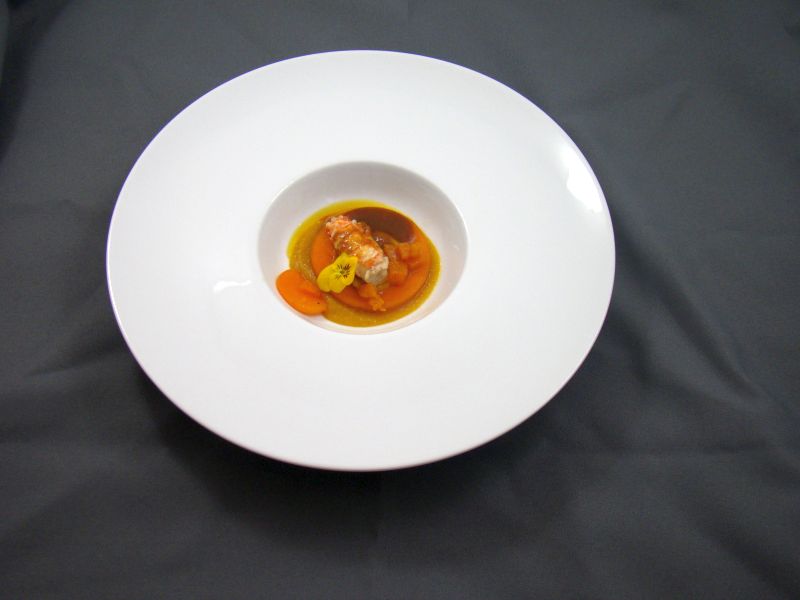 Geroosterde langoustines met crème van flespompoen ponzu en vadouvan