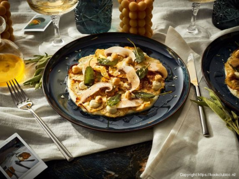 Carpaccio van geroosterde knolselderij en champignons